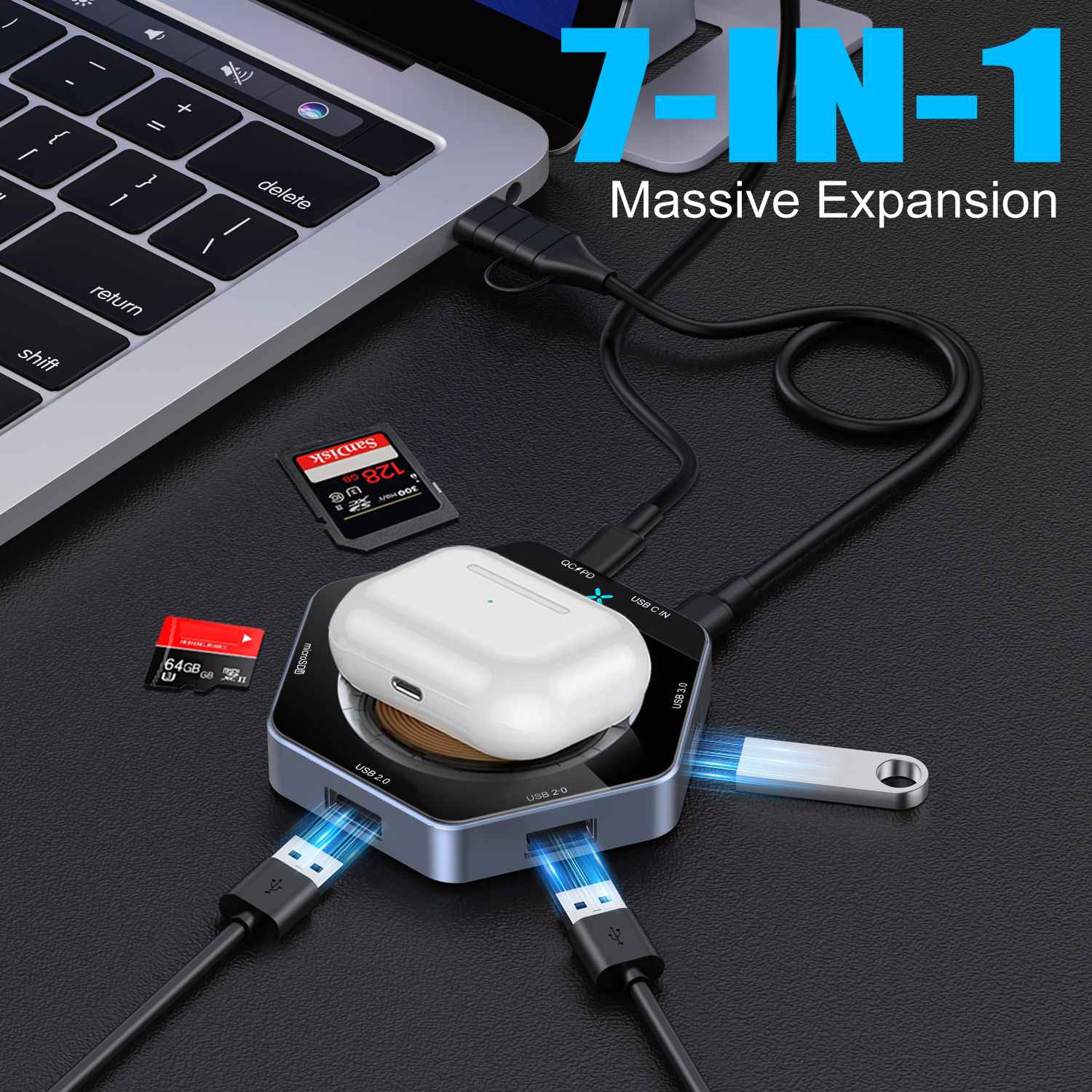 15W Sạc nhanh 7 Bộ sạc không dây trung tâm USB In1 In1